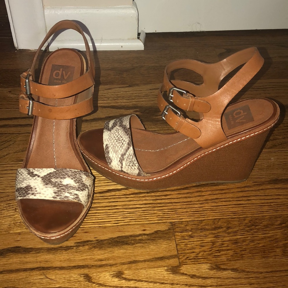 Snake and Tan Dolce Vita Buckle Wedge